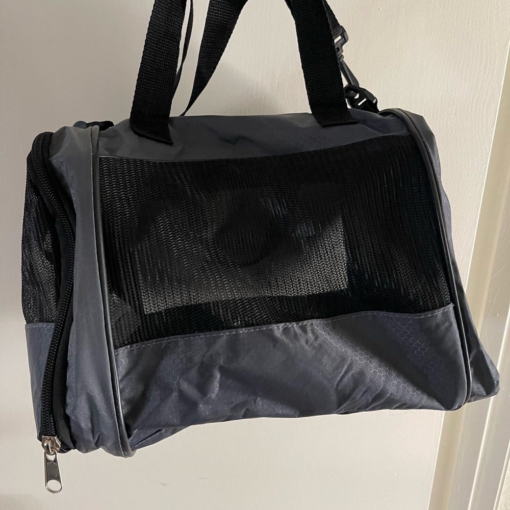 Black and Gray Small Pet Carrier with Structured Design
